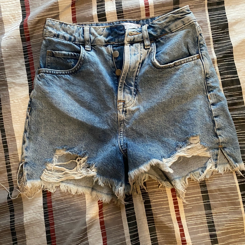 ZARA high wasted light blue torn jean shorts